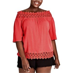 City Chic Off the Shoulder Blouse, Pink/Watermelon, Guava Summer Romance Top